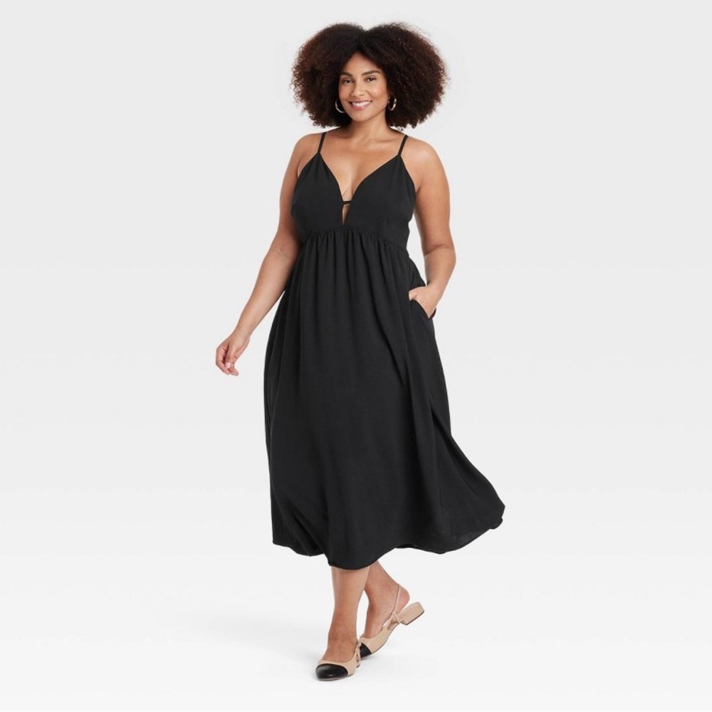 A New Day Women's Ruched Midi Dress - Black, XXL